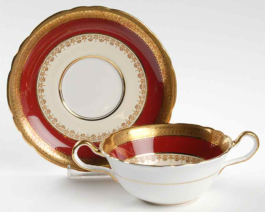 Windsor Ruby Flat Cream Soup Bowl & Saucer Set by John  Aynsley & Sons-1