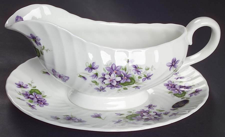 Wild Violets Gravy Boat & Underplate by John  Aynsley & Sons-1