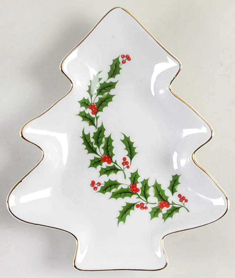 Christmas Holly (Porcelain) 8" Tree Shaped Dish by All the Trimmings-1