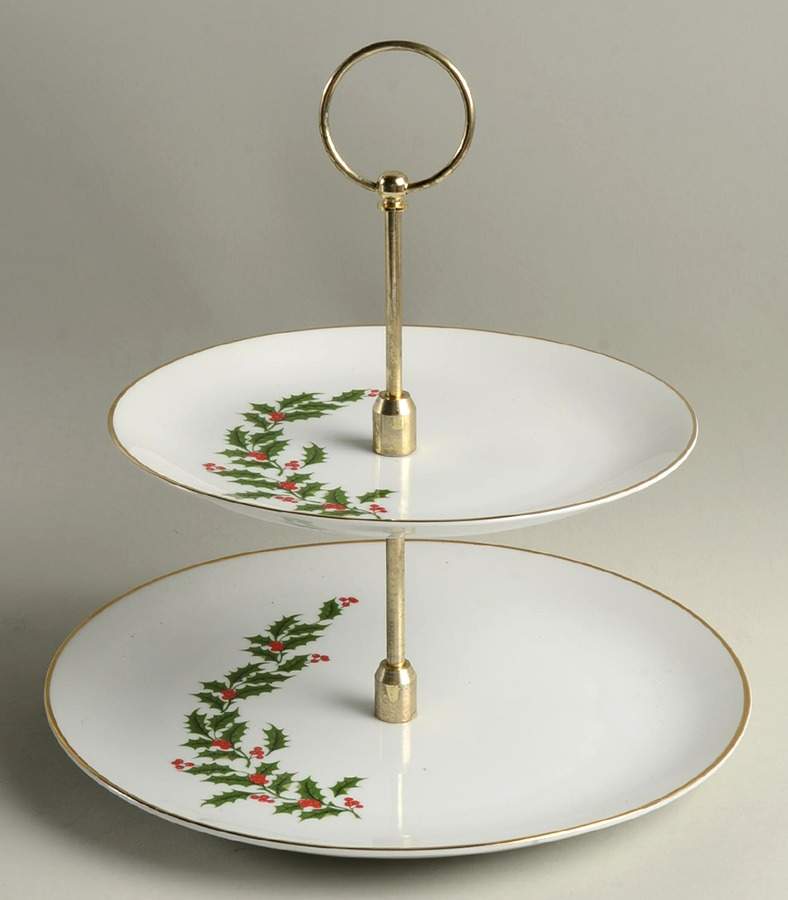 Christmas Holly (Porcelain) 2 Tiered Serving Tray (Dinner & Salad Plate) by All the Trimmings-1