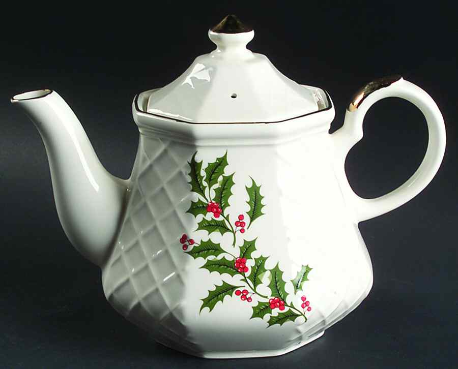 Christmas Holly (Porcelain) Teapot & Lid by All the Trimmings-1