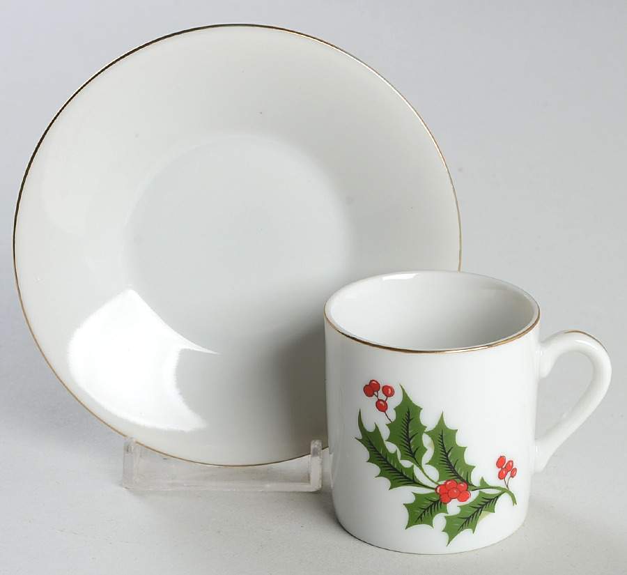 Christmas Holly (Porcelain) Flat Demitasse Cup & Saucer Set by All the Trimmings-1