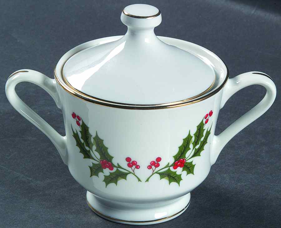 Christmas Holly (Porcelain) Sugar Bowl & Lid by All the Trimmings-1