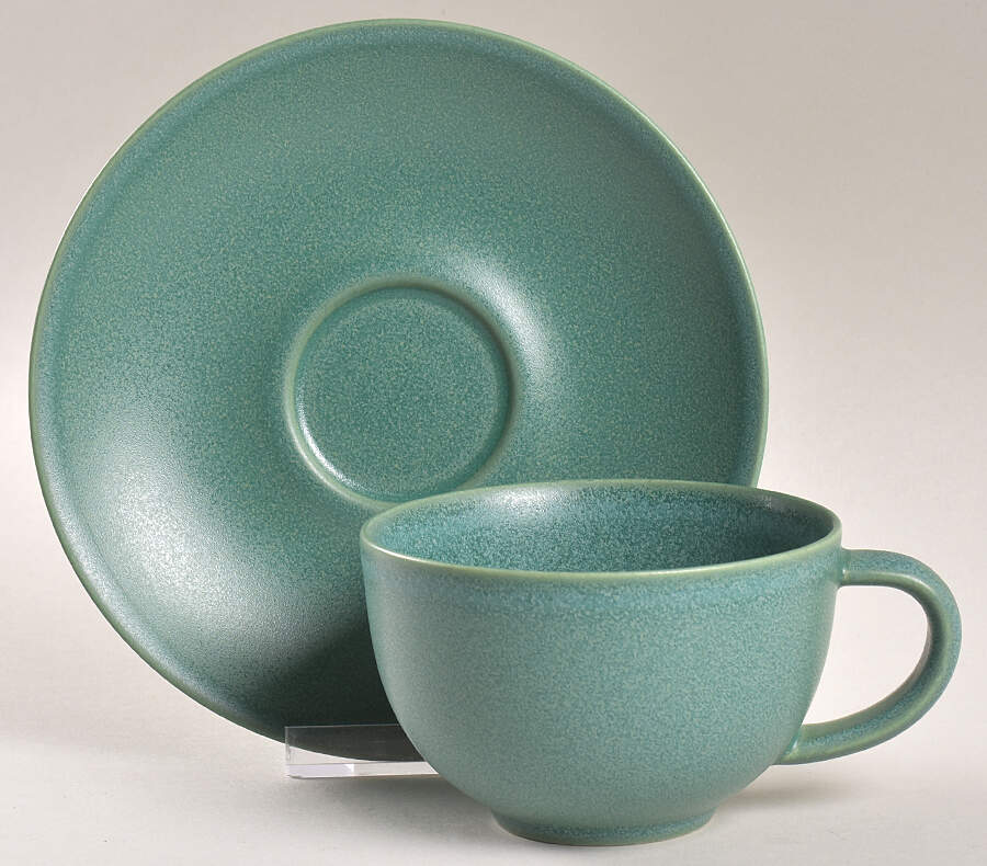 24H Green Flat Cup & Saucer Set by Arabia of Finland-1