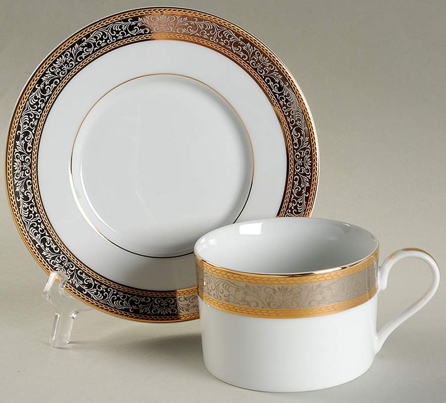 Buckingham (5033, Wide Encrusted Band) Flat Cup & Saucer Set by American Atelier-1