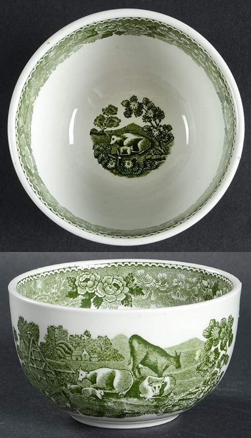 English Scenic Green (Smooth) Open Sugar Bowl by Adams China-1