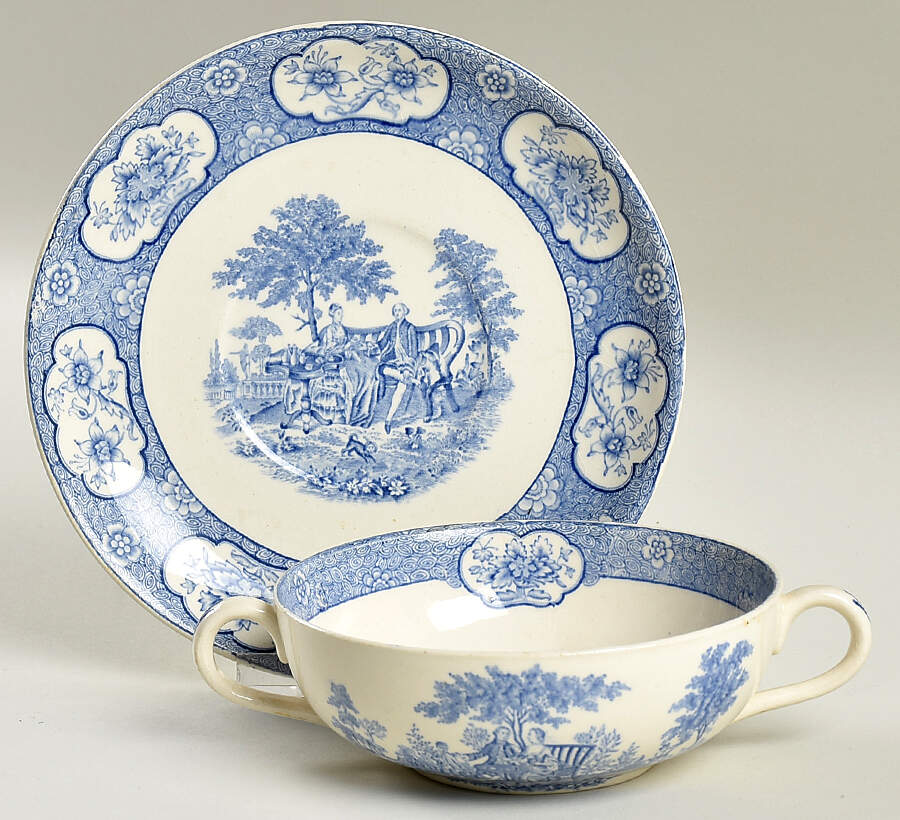 Blue Lawnton Cream Soup Bowl & Saucer Set by Adams China-1