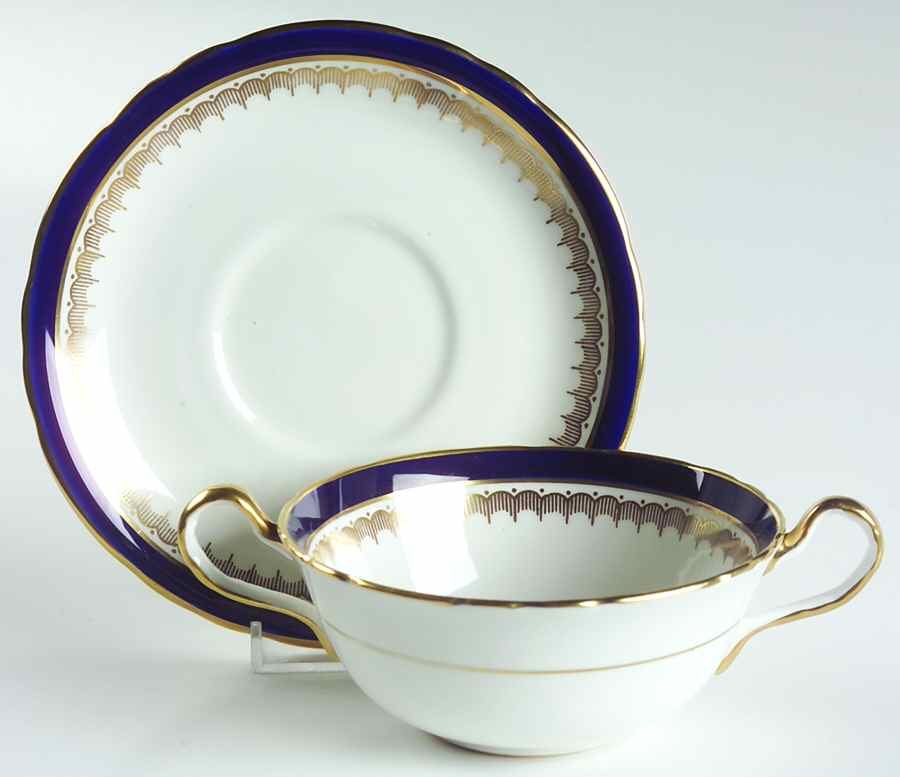 Embassy Cobalt Blue (Scalloped) Flat Cream Soup Bowl & Saucer Set by John  Aynsley & Sons-1
