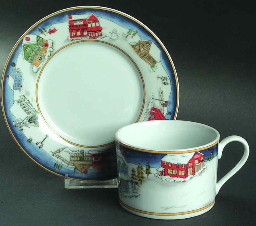 Winter Village Flat Cup & Saucer Set by American Atelier-1