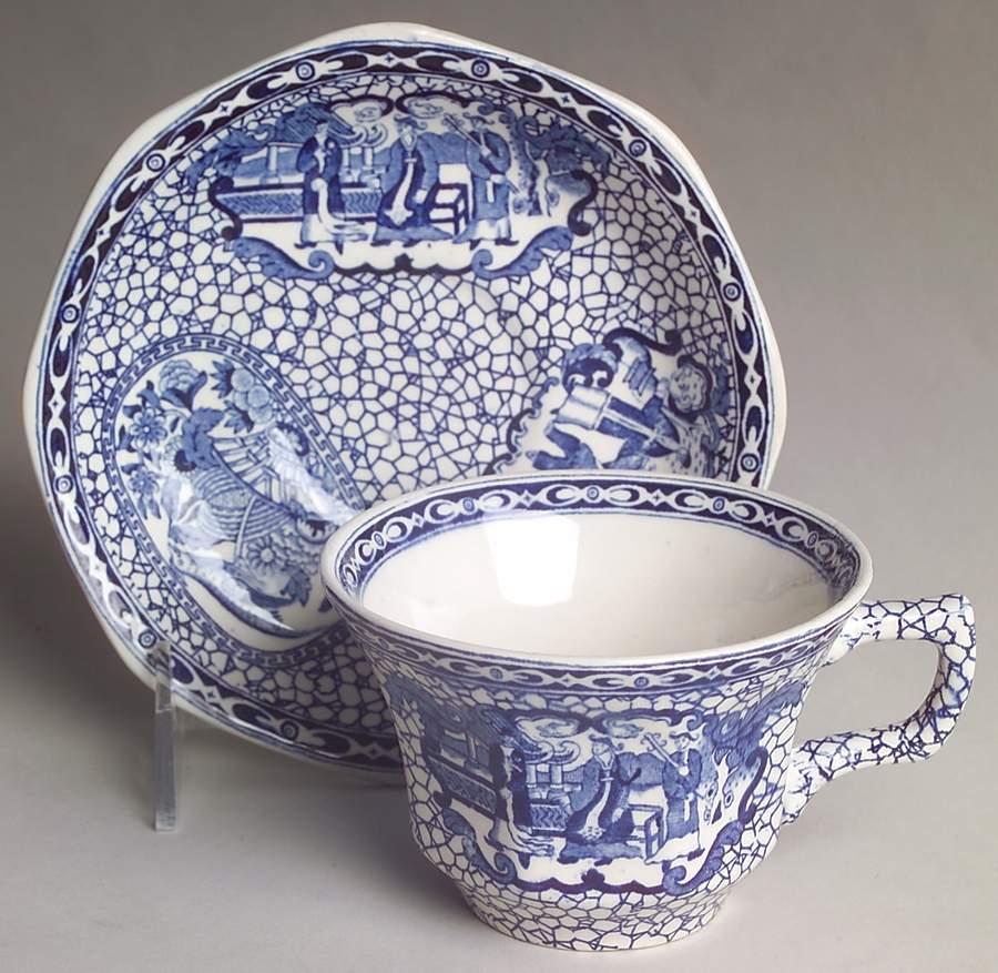 Chinese Bird Flat Cup & Saucer Set by Adams China-1