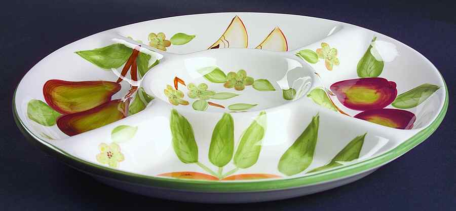 Blossom Breeze (Coupe, Ceramic) 1 Pc Round Chip and Dip (5 Section) by American Atelier-1