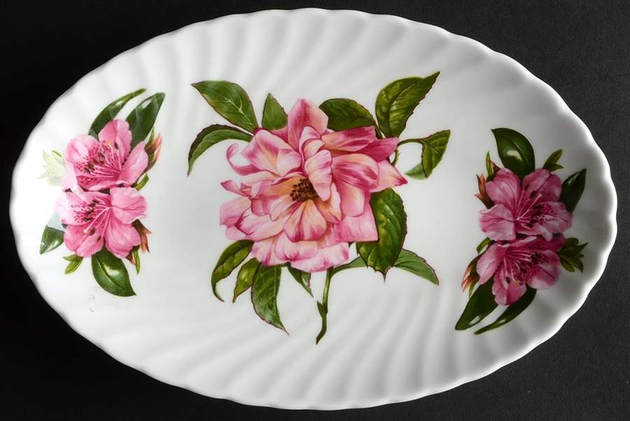 Chelsea Flowers 8" Oval Fluted Dish by John  Aynsley & Sons-1