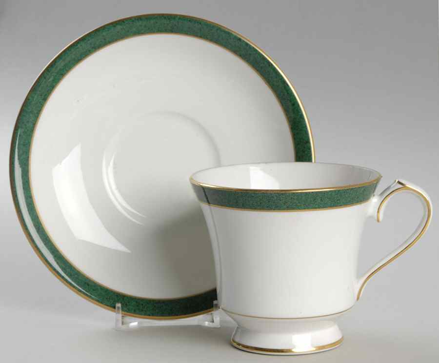 Meridian Green Footed Cup & Saucer Set by John  Aynsley & Sons-1