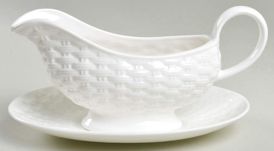 Belleek Basketweave Gravy Boat & Underplate by John  Aynsley & Sons-1