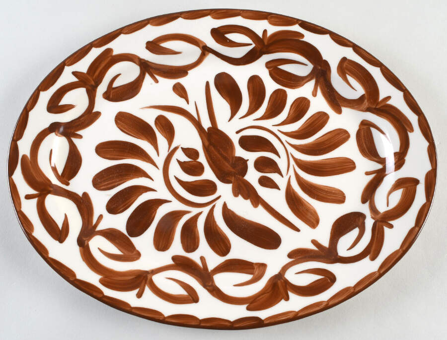 Puebla Brown 15" Oval Serving Platter by Anfora (Mexico)-1
