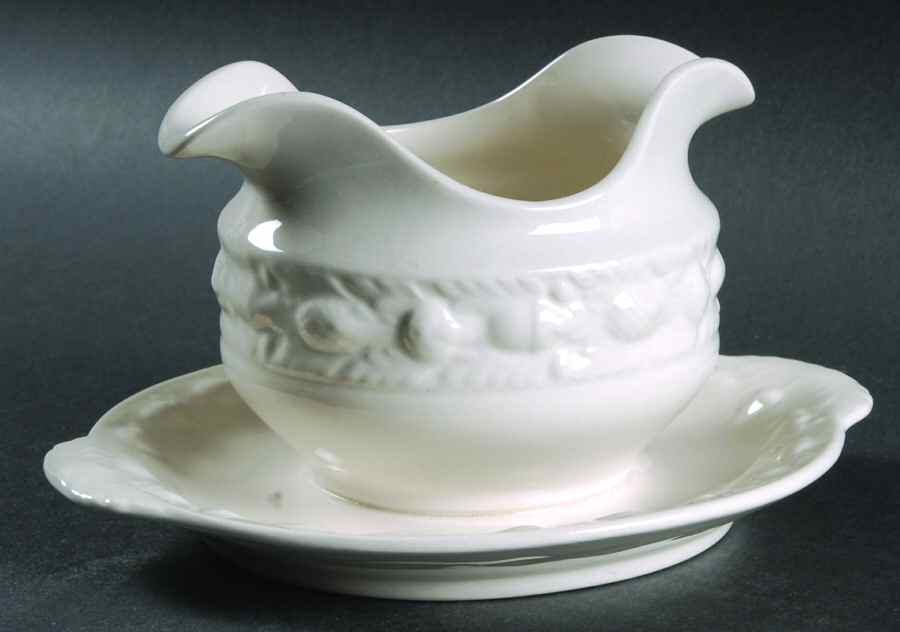 Della Robia Off White (Micratex) Gravy Boat with Attached Underplate by Adams China-1