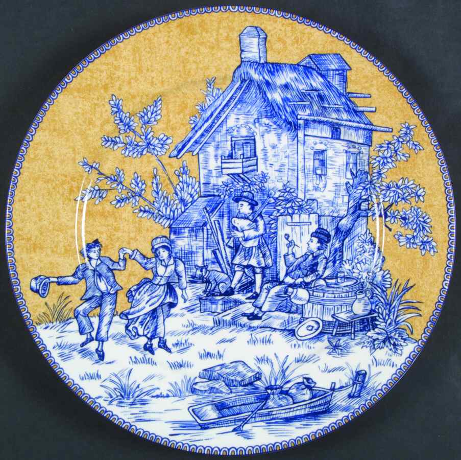 English Toile Blue Accent Dinner Plate by American Atelier-1