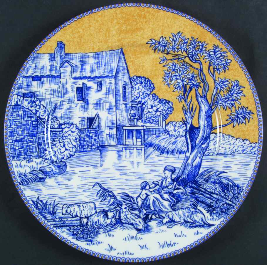 English Toile Blue Accent Dinner Plate by American Atelier-1