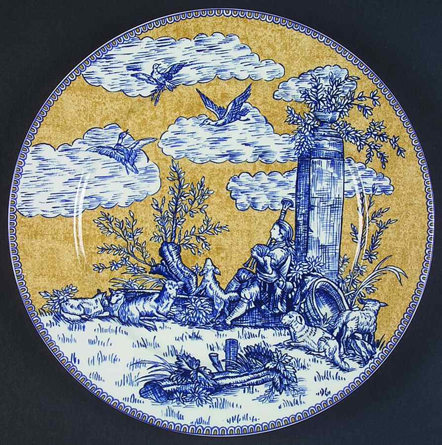 English Toile Blue Accent Dinner Plate by American Atelier-1