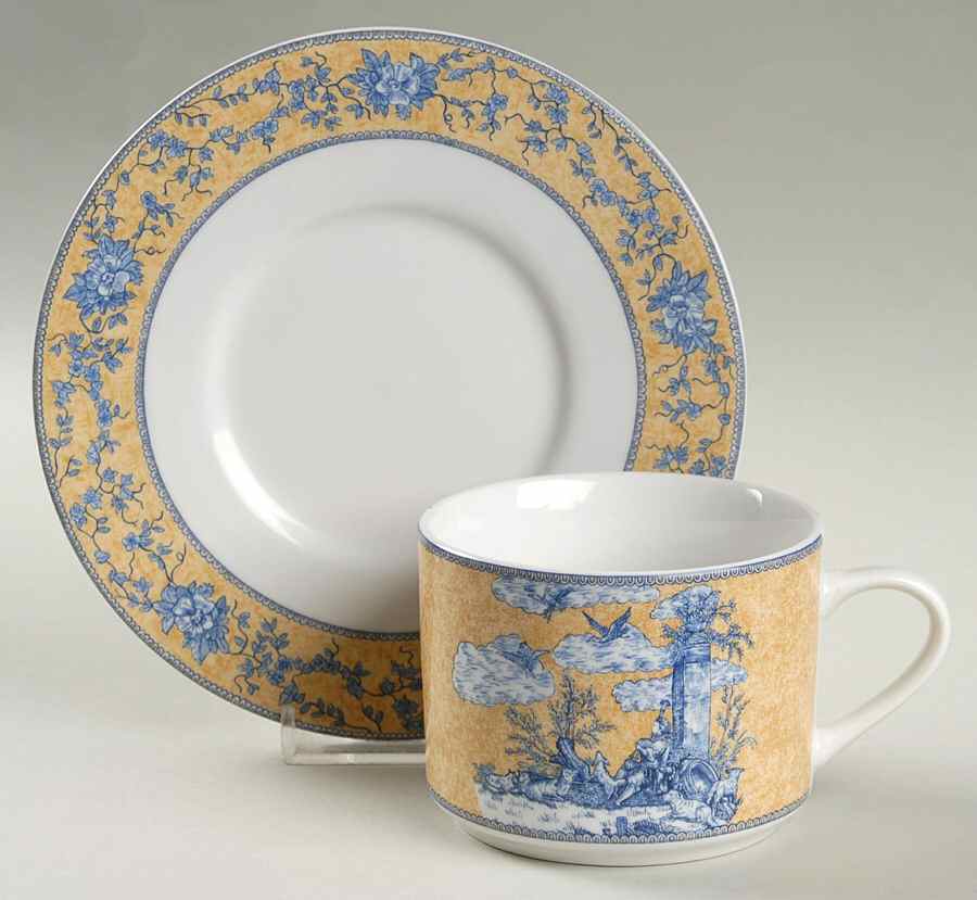 English Toile Blue Flat Cup & Saucer Set by American Atelier-1