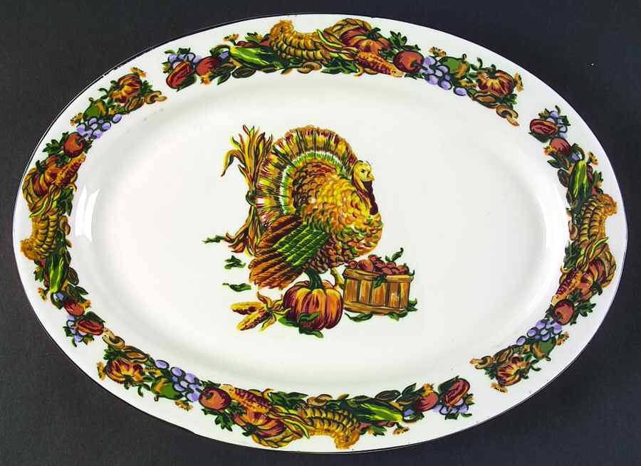 Pilgrims Harvest 14" Oval Serving Platter by American Atelier-1