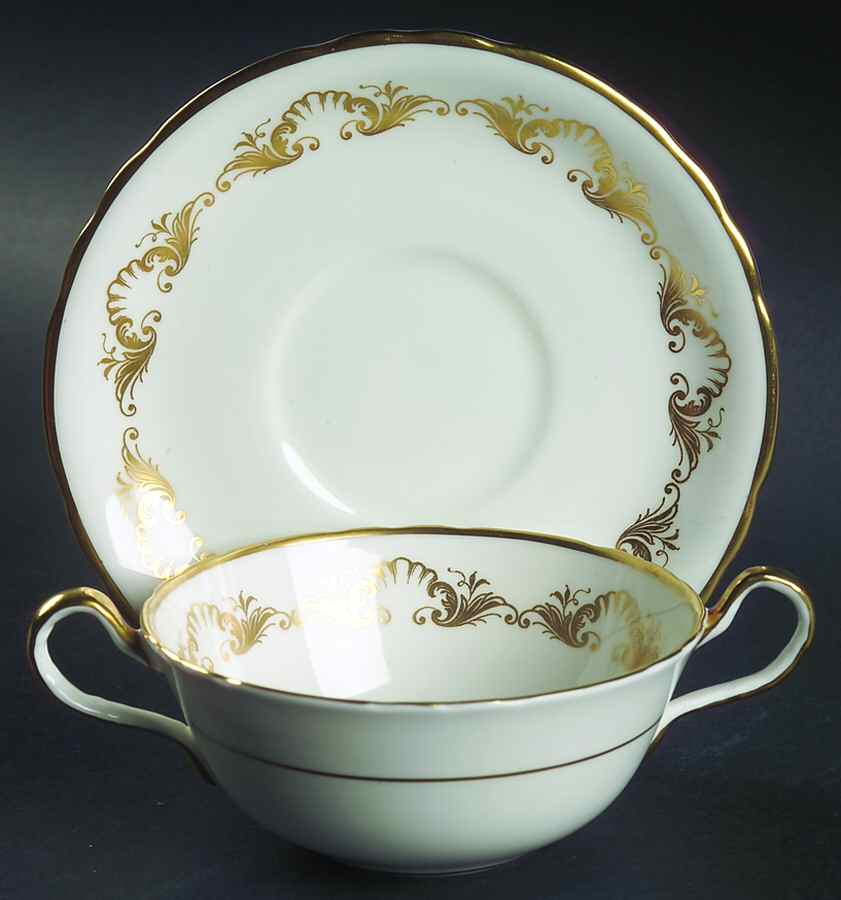 Louis XV (Scalloped) Flat Cream Soup Bowl & Saucer Set by John  Aynsley & Sons-1