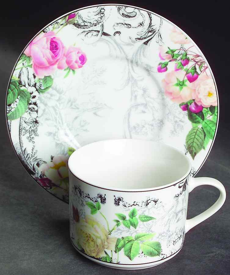 Rose Toile Flat Cup & Saucer Set by American Atelier-1