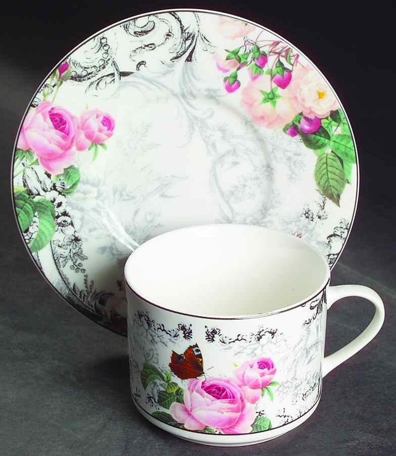 Rose Toile Flat Cup & Saucer Set by American Atelier-1