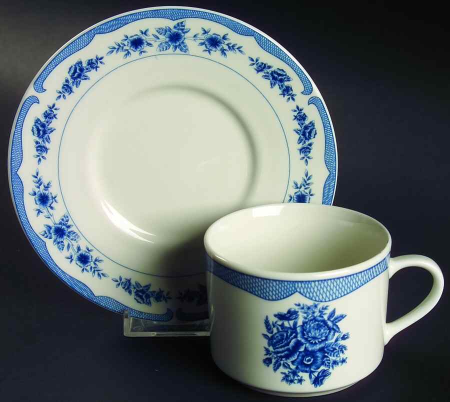 Floral Toile Blue Flat Cup & Saucer Set by American Atelier-1
