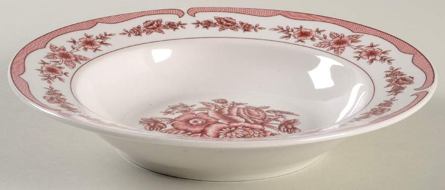 Floral Toile Cranberry Rim Soup Bowl by American Atelier-1