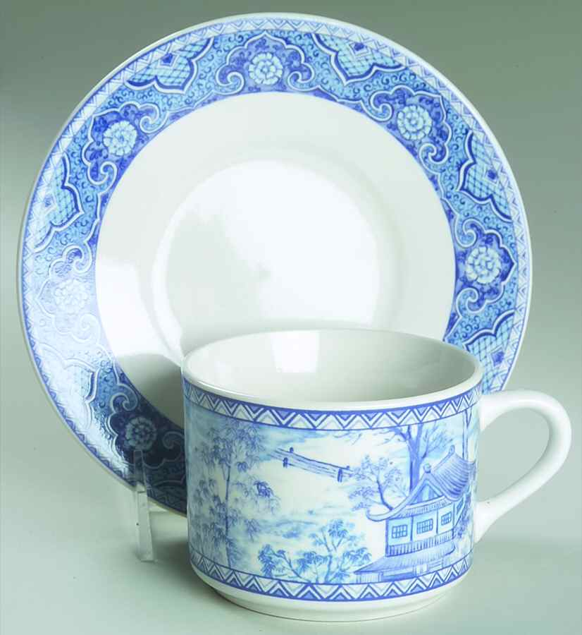 Asian Blue Flat Cup & Saucer Set by American Atelier-1
