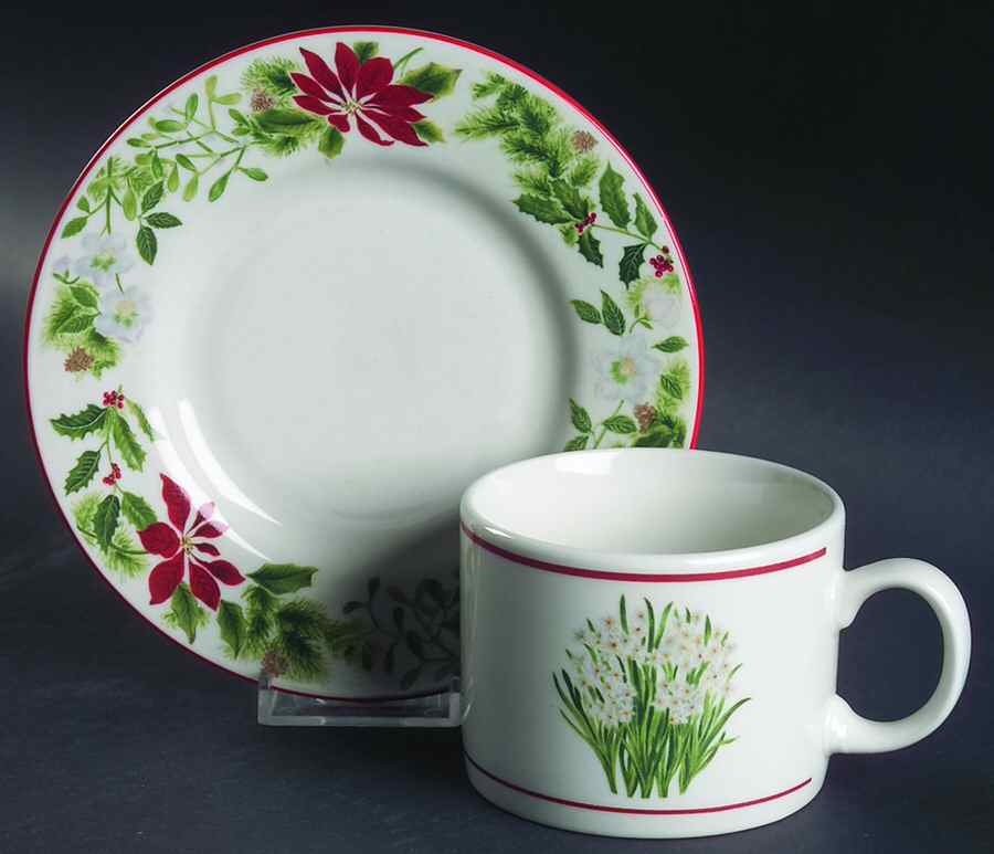 Holiday Floral Flat Cup & Saucer Set by American Atelier-1
