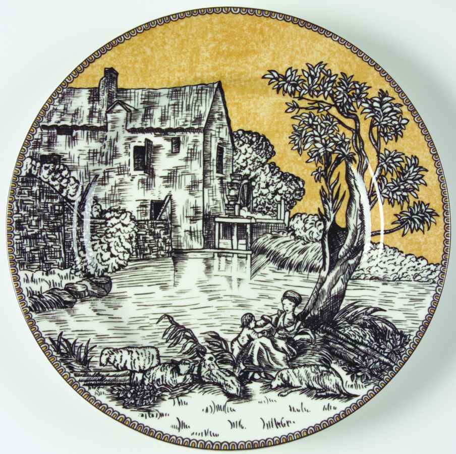 English Toile Black Salad/Dessert Plate by American Atelier-1