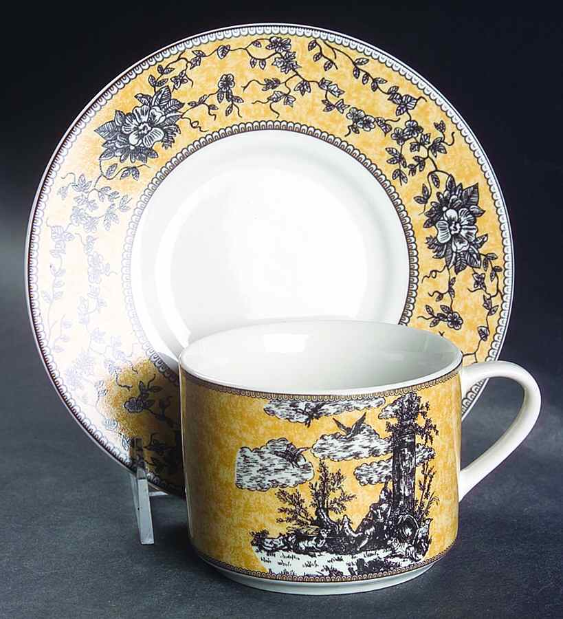 English Toile Black Flat Cup & Saucer Set by American Atelier-1