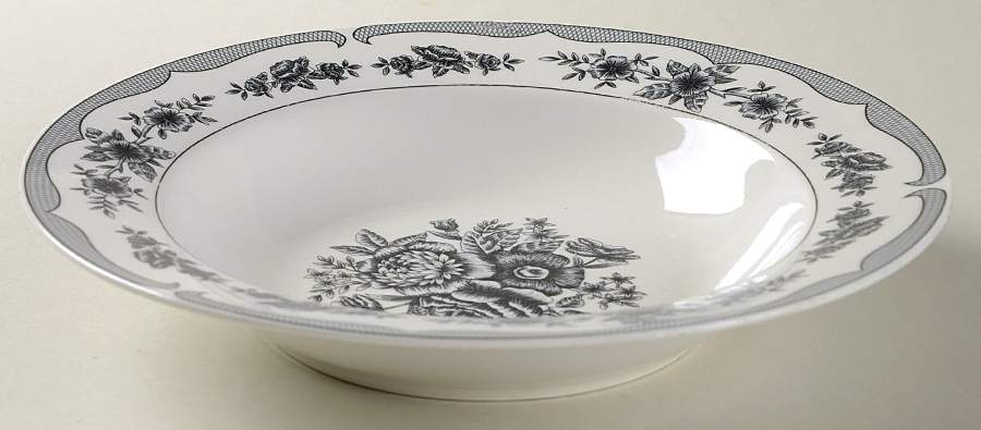 Floral Toile Black Rim Soup Bowl by American Atelier-1