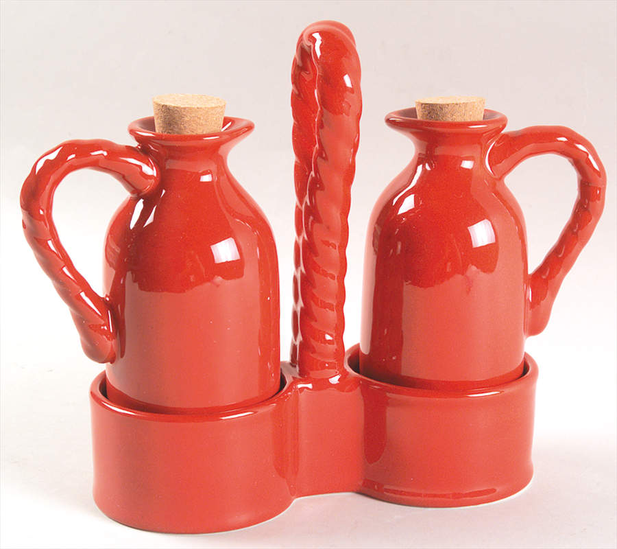 Fire 2 Oil/Vinegar W/Cork Stoppers in Center Hndl Tray by Artimino-1