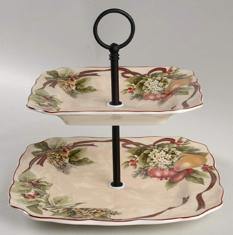 Yuletide Celebration 2 Tiered Serving Tray (DPSM2,SPSM2) by 222 Fifth (PTS)-1