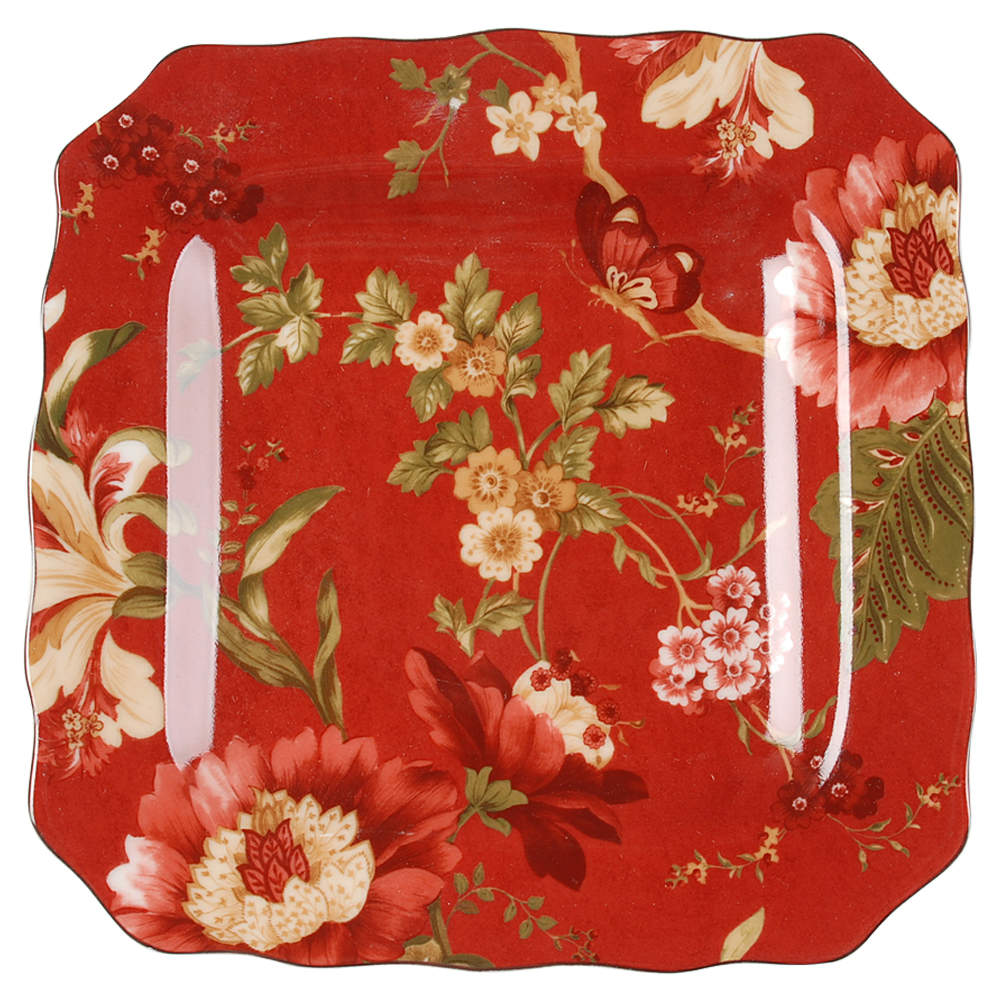 Summer Botanical Lutece Fleur Rouge Square Salad Plate by 222 Fifth (PTS)-1