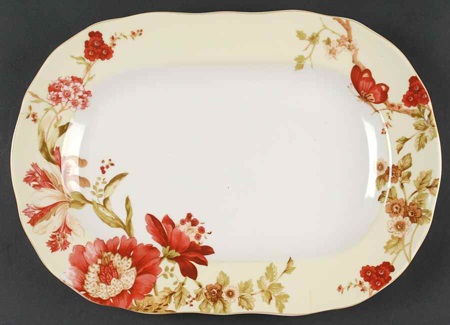Summer Botanical Lutece Fleur Rouge 14" Oval Serving Platter by 222 Fifth (PTS)-1