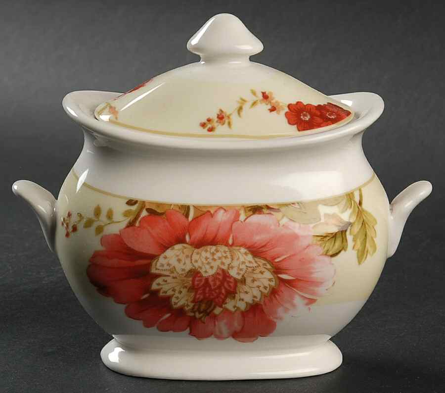 Summer Botanical Lutece Fleur Rouge Sugar Bowl & Lid by 222 Fifth (PTS)-1