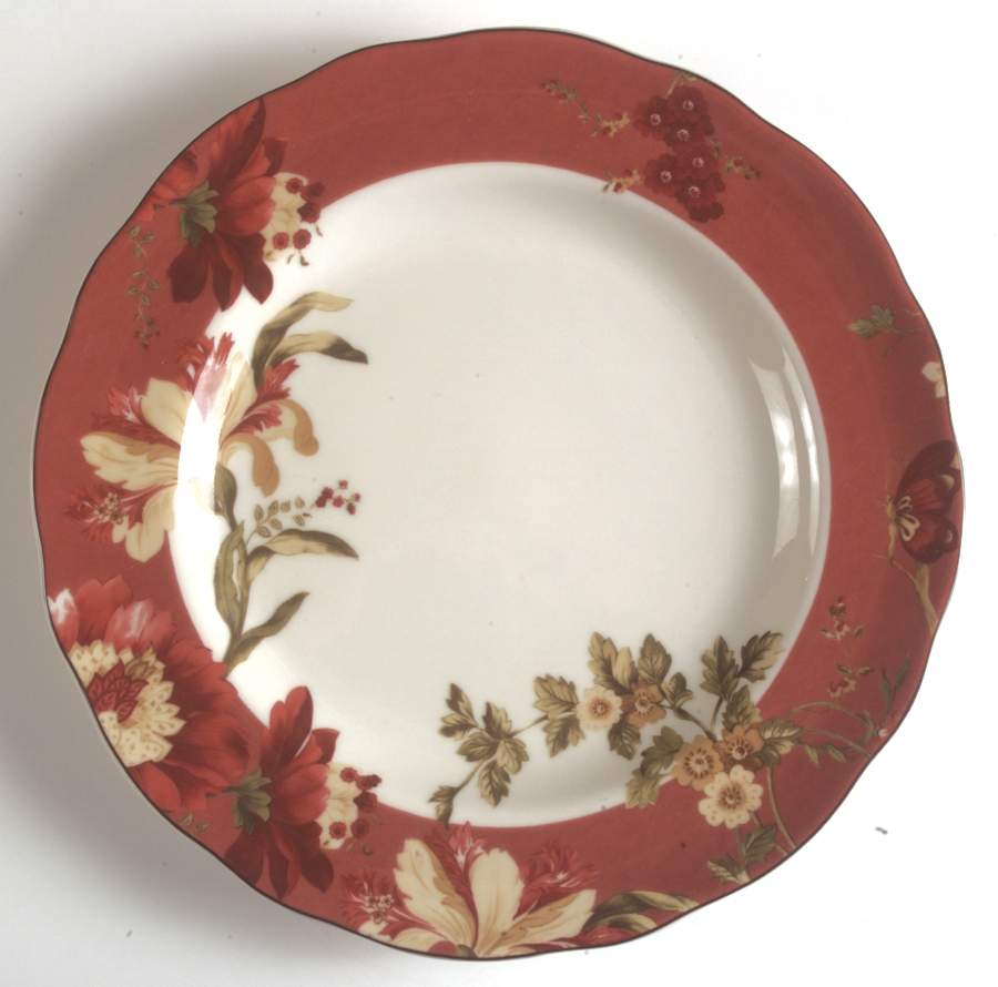 Summer Botanical Lutece Fleur Rouge Dinner Plate by 222 Fifth (PTS)-1
