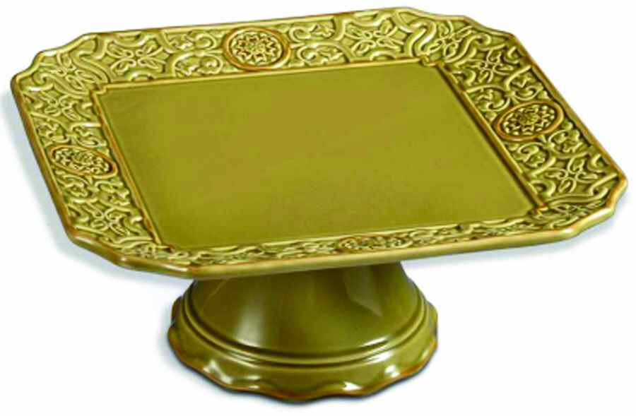 Medallion Avocado Footed Cake Plate by American Atelier-1