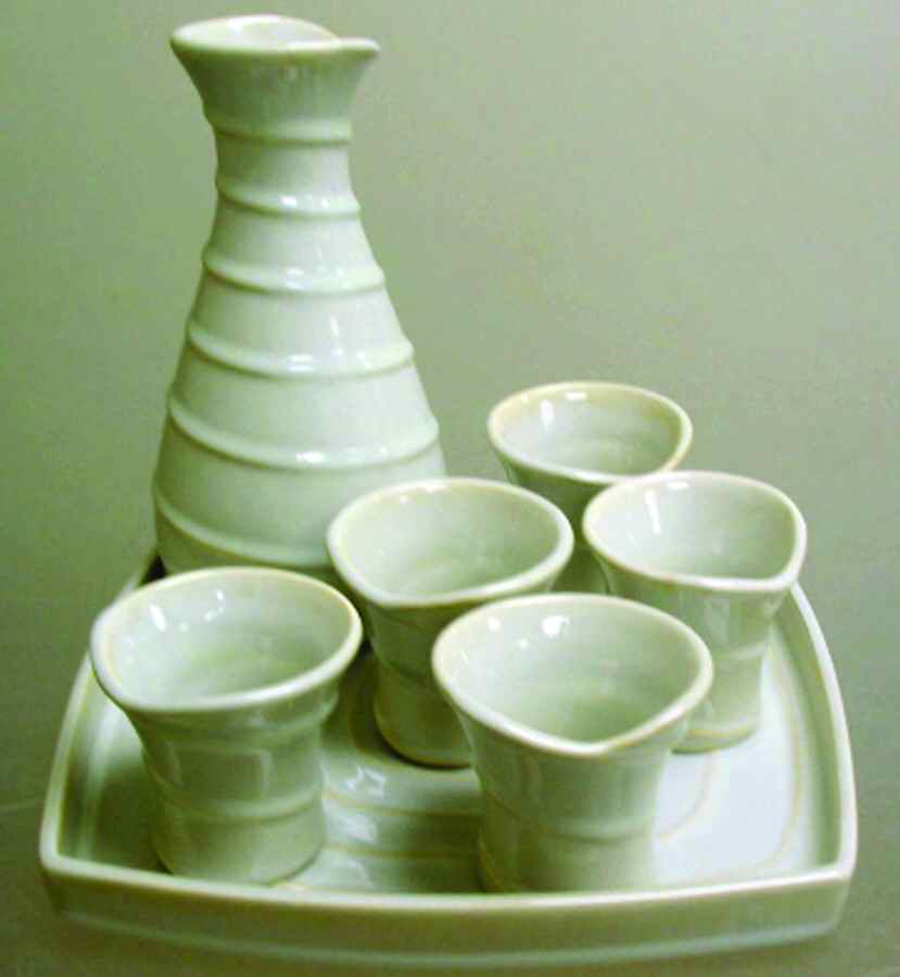 Synergy Beige (7 Piece) Sake Set (Bottle, 5 Cup, Tray) by American Atelier-1