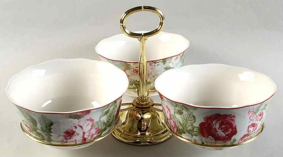English Rose 7" x 12" 3-Part Relish & Metal Stand (CERC) HC by 222 Fifth (PTS)-1