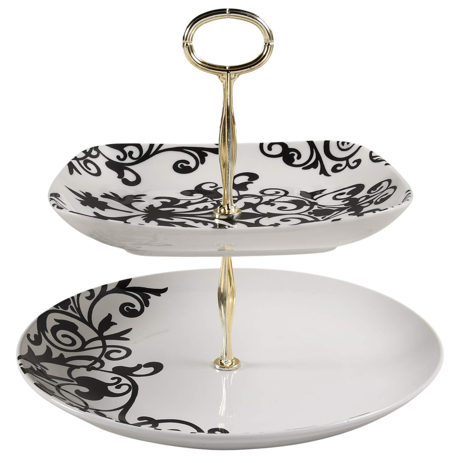Rococo Black and White 6 5/8"-10"  2 Tiered Serving Tray (Dp, Sp) HC by 222 Fifth (PTS)-1
