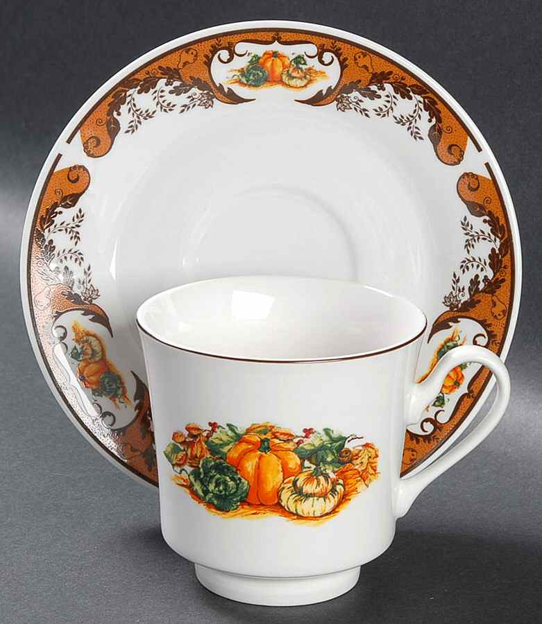 Pumpkin Harvest Footed Cup & Saucer Set by American Atelier-1