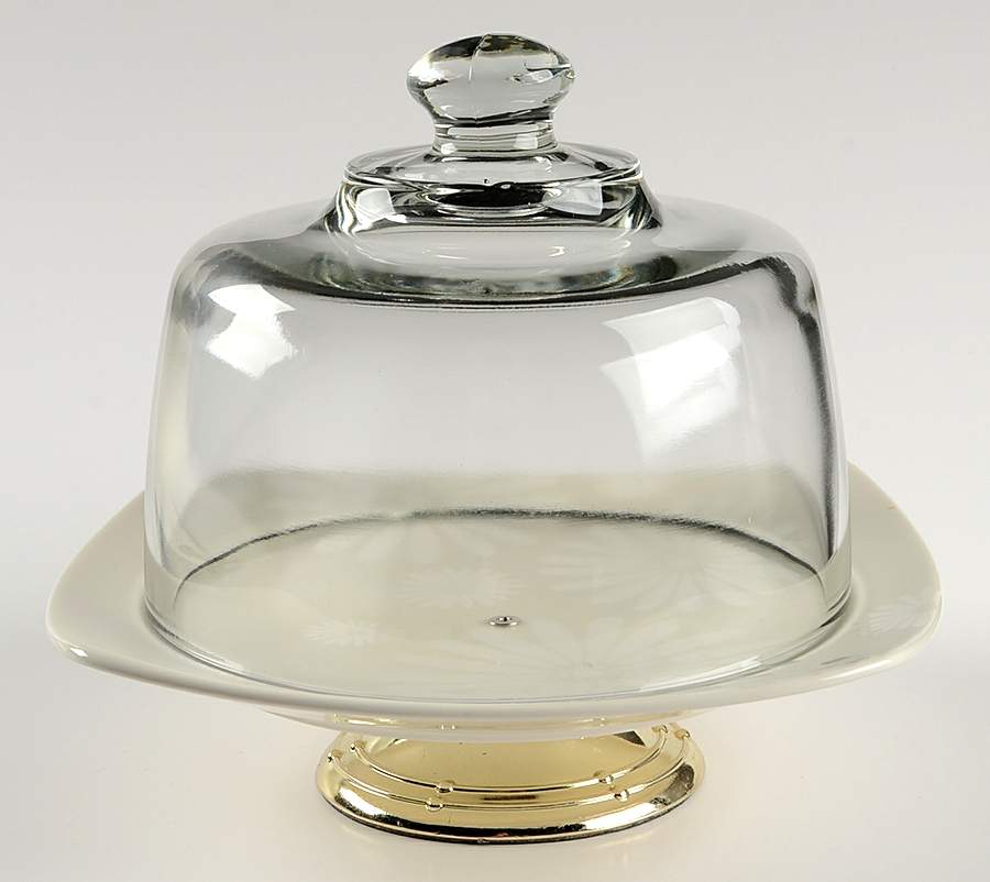 Alice Platinum 6 1/2"-7 1/2" Footed Cheese Plate w/ Glass Dome HC by 222 Fifth (PTS)-1
