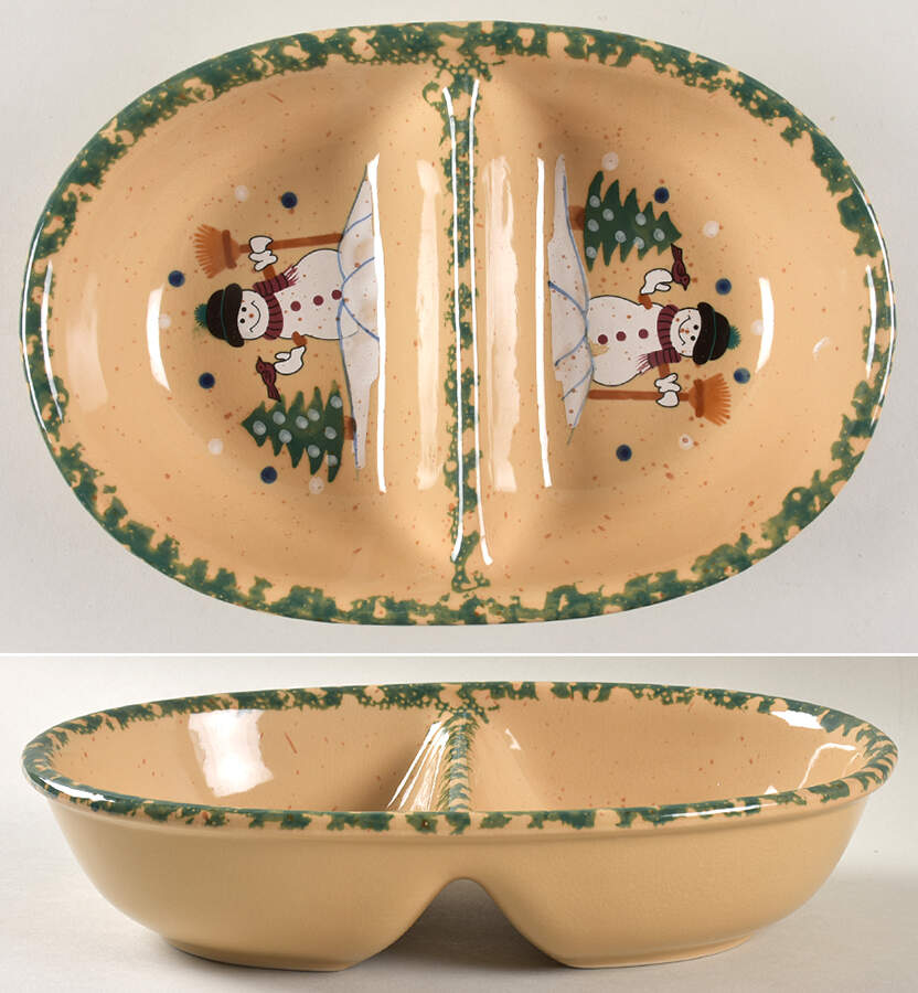 Country Snowman Oval Divided Vegetable Bowl by Abc Distributing-1
