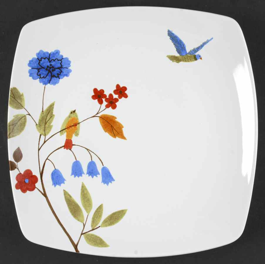 Bird Delight White Square Dinner Plate by 222 Fifth (PTS)-1