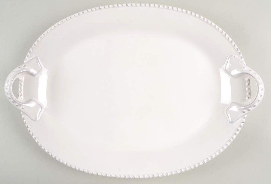 Bianca Bead 17" Oval Handled Platter by American Atelier-1